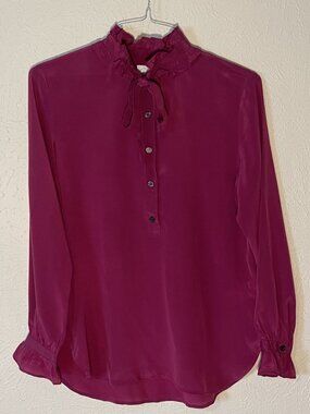 J Crew 100% Silk Classic Deep Rose blouse, Size 6